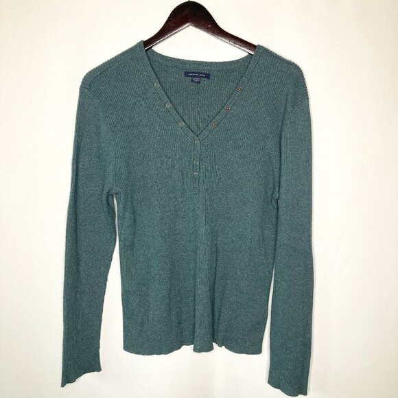 AEO Women's Green Button V-Neck Sweater Size XXL - Picture 1 of 9